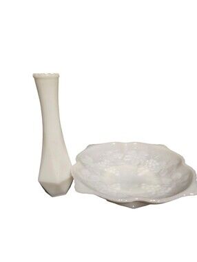 vintage milk glass E.O. Brody Co bud vase Anchor Hocking bowl